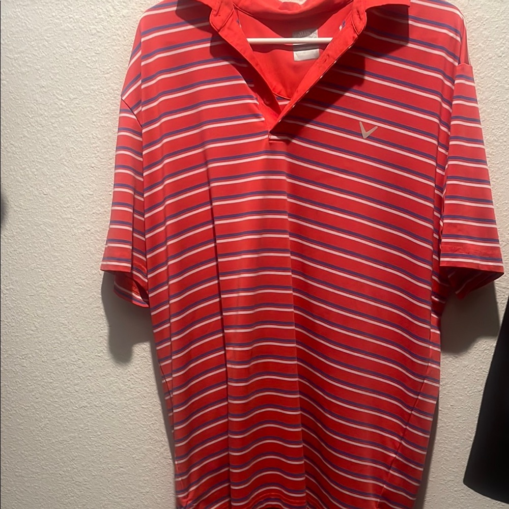 Callaway Red and White Striped Polo Shirt